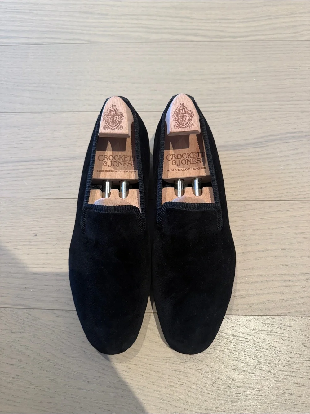 Crockett and Jones Plain Albert Black Velvet Men’s Slip-On Loafers